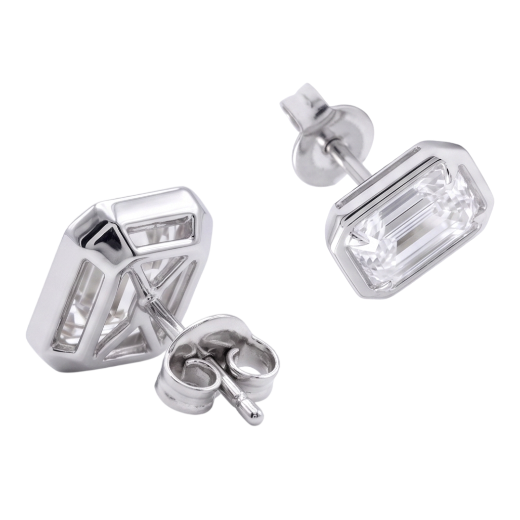 Emerald Cut 1.50 Carats Women Stud Lab Grown Diamonds 14K Earring White Gold