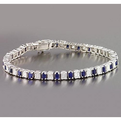 Emerald IGI CERTIFIED Diamond Ceylon Color Sapphire Tennis Bracelet Prong Set