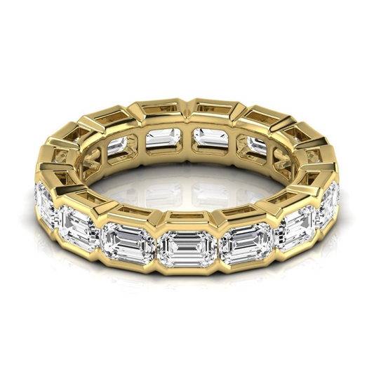Diamond Step Cut Eternity Band in 14 Karat Yellow Gold – front view
