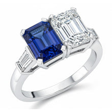 Emerald IGI CERTIFIED Diamond & Blue Sapphire Ring 4.50 Carats Gold Baguette Accents