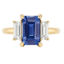 Engagement 3 Stone Blue Sapphire Emerald & Baguette Cut Ring 3 Carats