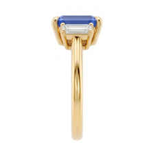 Engagement 3 Stone Blue Sapphire Emerald & Baguette Cut Ring 3 Carats
