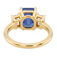 Engagement 3 Stone Blue Sapphire Emerald & Baguette Cut Ring 3 Carats