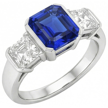 Engagement 3 Stone Natural Earth Mined Diamond Ring Asscher Sri Lankan Sapphire 2 Carats