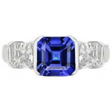 Engagement 3 Stone Natural Earth Mined Diamond Ring Asscher Sri Lankan Sapphire 2 Carats