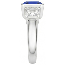 Engagement 3 Stone Natural Earth Mined Diamond Ring Asscher Sri Lankan Sapphire 2 Carats
