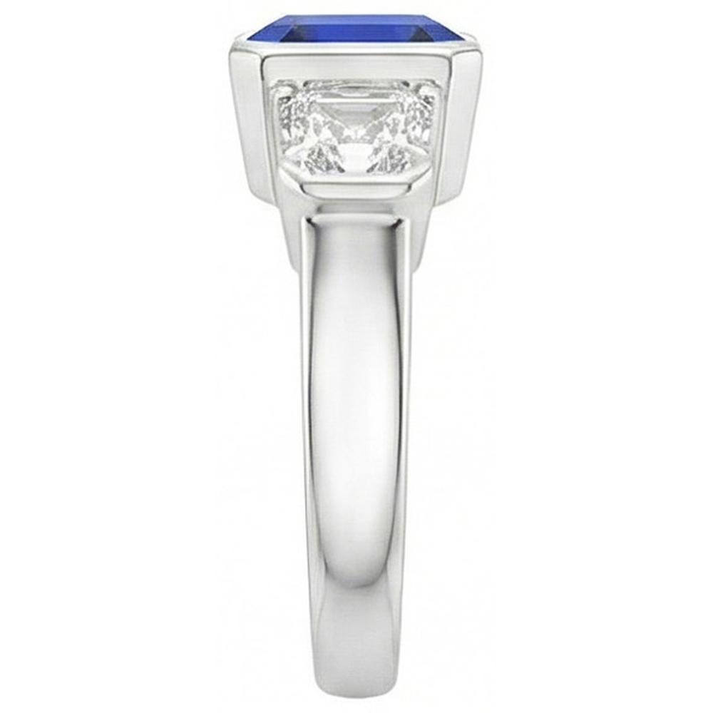 Engagement 3 Stone Natural Earth Mined Diamond Ring Asscher Sri Lankan Sapphire 2 Carats