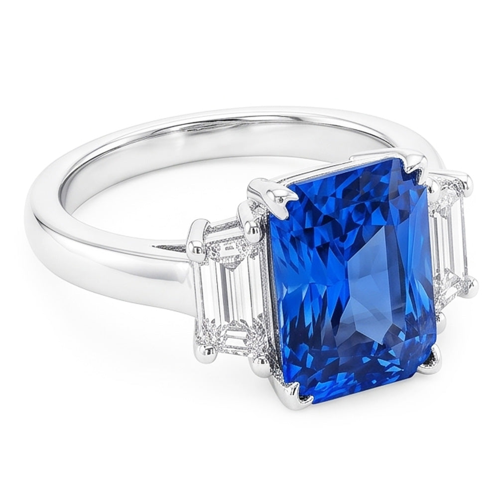 Engagement 3 Stone Radiant Sapphire Ring 3 Carats Emerald Natural Earth Mined Diamonds