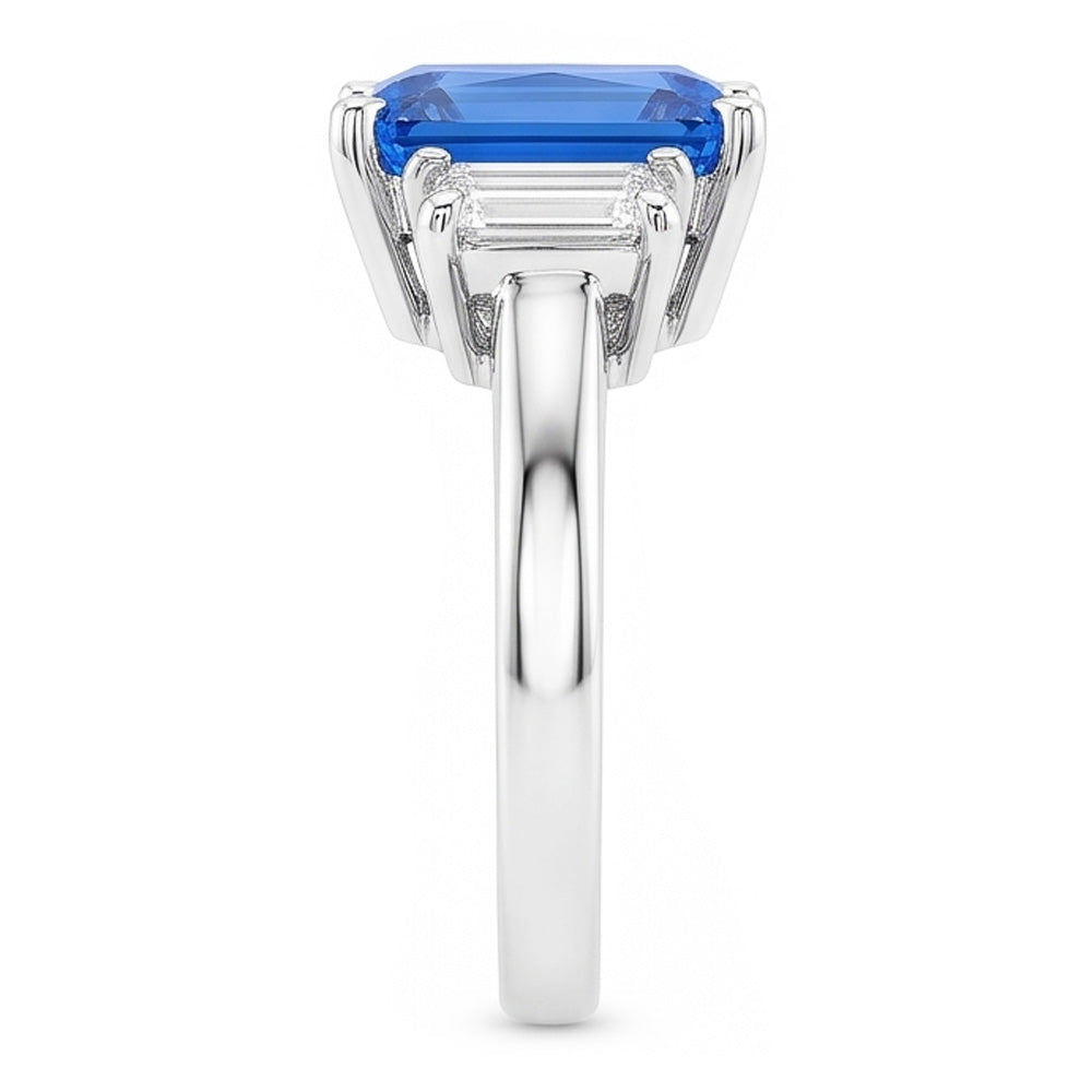 Engagement 3 Stone Radiant Sapphire Ring 3 Carats Emerald Natural Earth Mined Diamonds