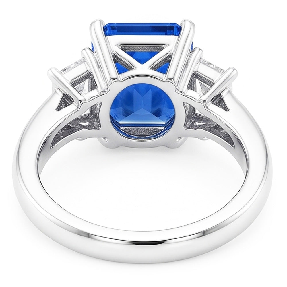 Engagement 3 Stone Radiant Sapphire Ring 3 Carats Emerald Natural Earth Mined Diamonds