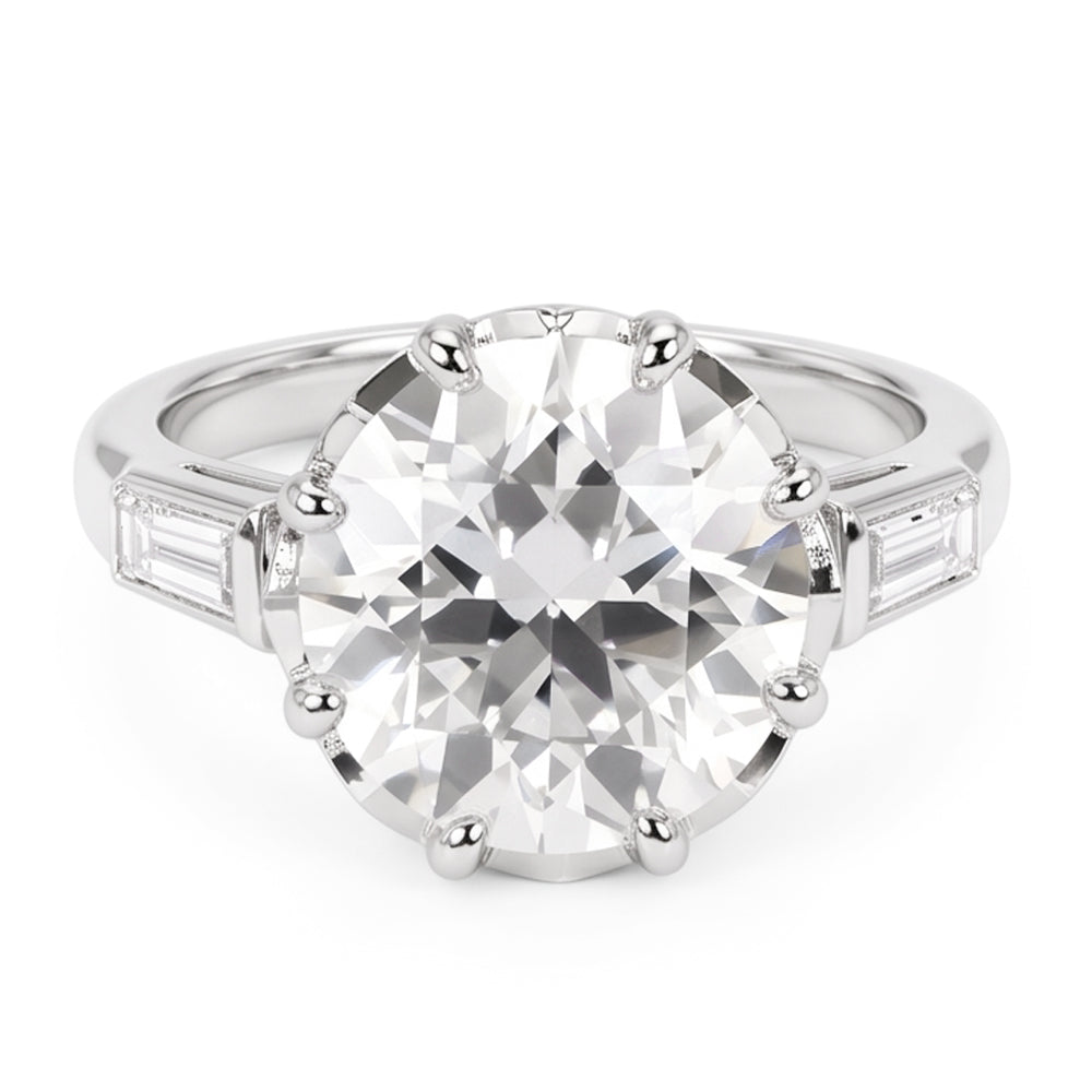 Engagement 3 Stone Ring Baguette Old Miner Round Natural Earth Mined Diamonds 3.75 Carats