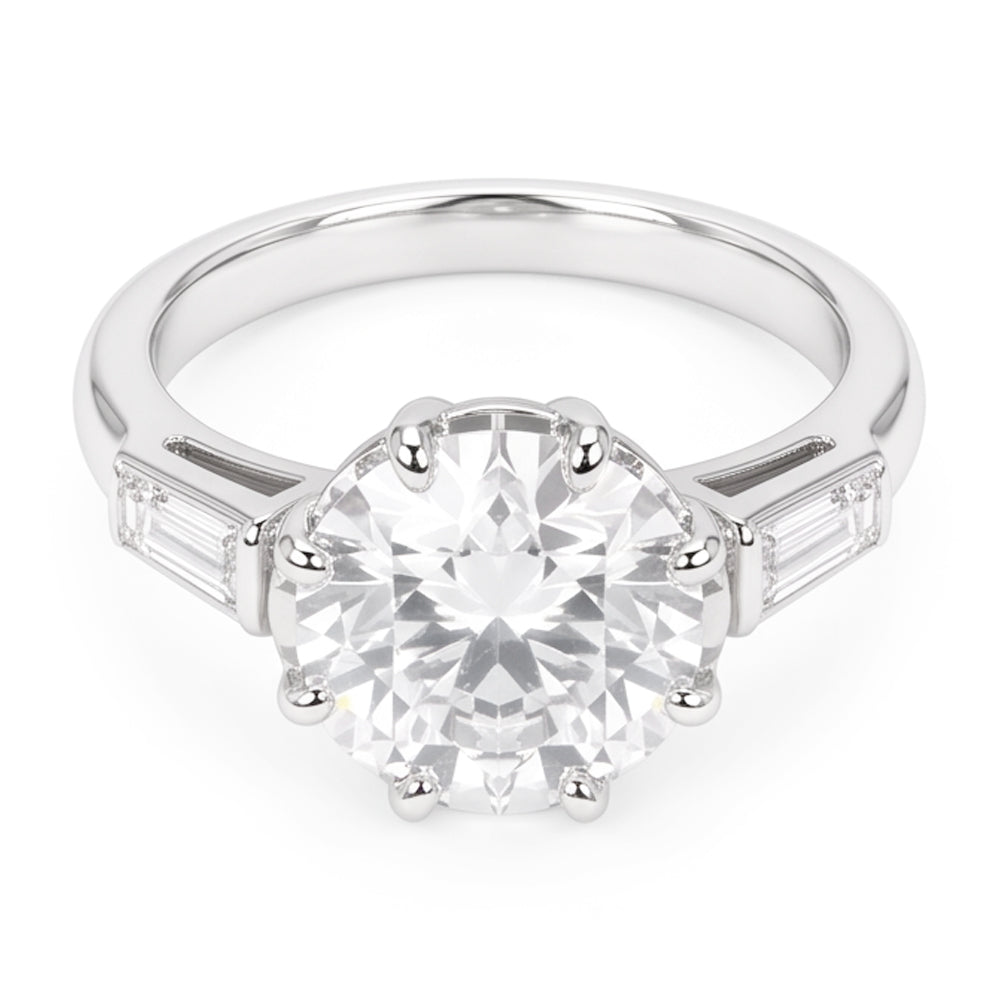 Engagement 3 Stone Ring Baguette Old Miner Round Natural Earth Mined Diamonds 3.75 Carats