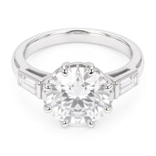 Engagement 3 Stone Ring Baguette Old Miner Round Natural Earth Mined Diamonds 3.75 Carats