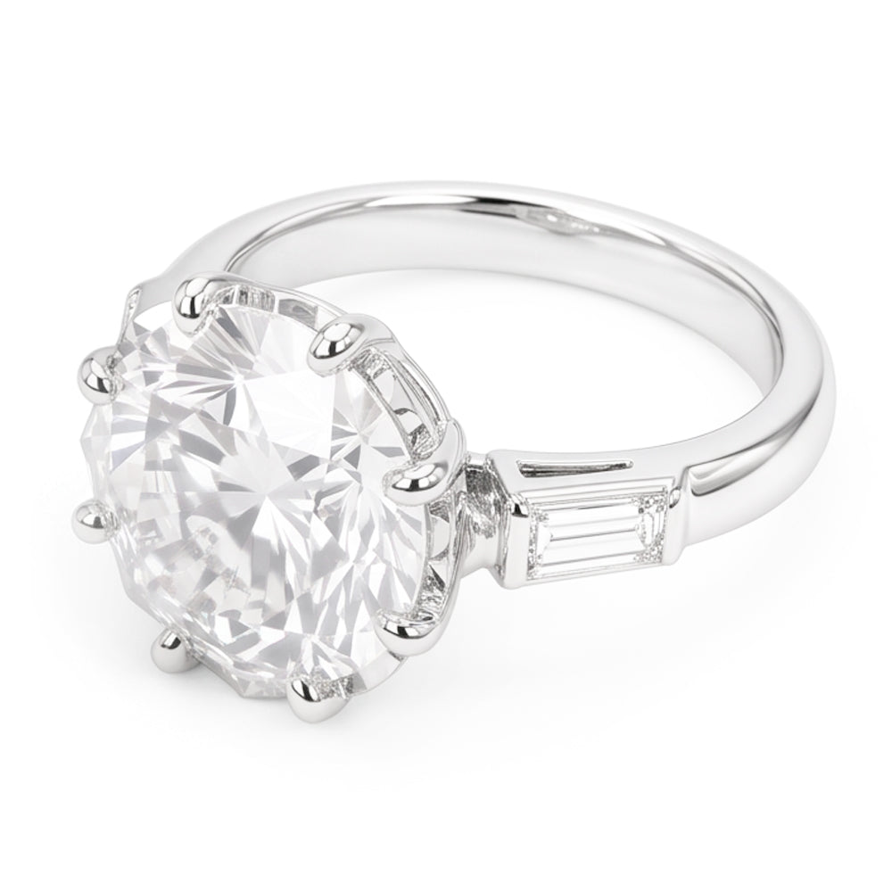 Engagement 3 Stone Ring Baguette Old Miner Round Natural Earth Mined Diamonds 3.75 Carats