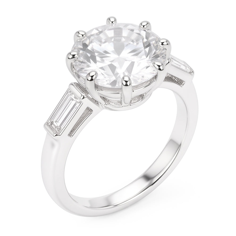 Engagement 3 Stone Ring Baguette Old Miner Round Natural Earth Mined Diamonds 3.75 Carats