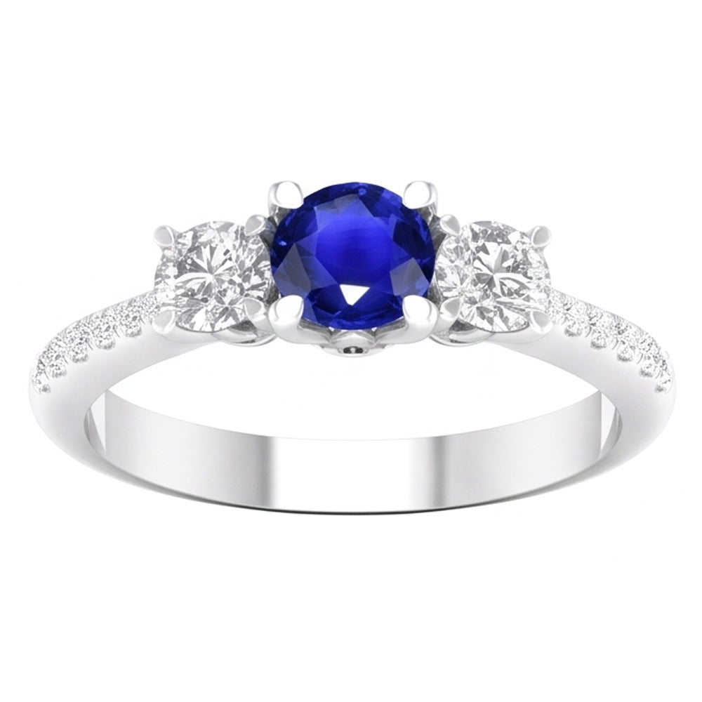 Engagement 3 Stone Style Natural Earth Mined Diamond Ring Round Sapphire 4.50 Carats