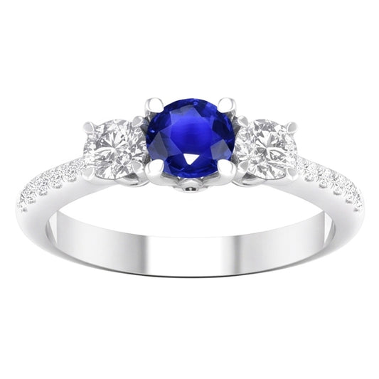 Engagement 3 Stone Style Natural Earth Mined Diamond Ring Round Sapphire 4.50 Carats