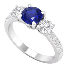 Engagement 3 Stone Style Natural Earth Mined Diamond Ring Round Sapphire 4.50 Carats