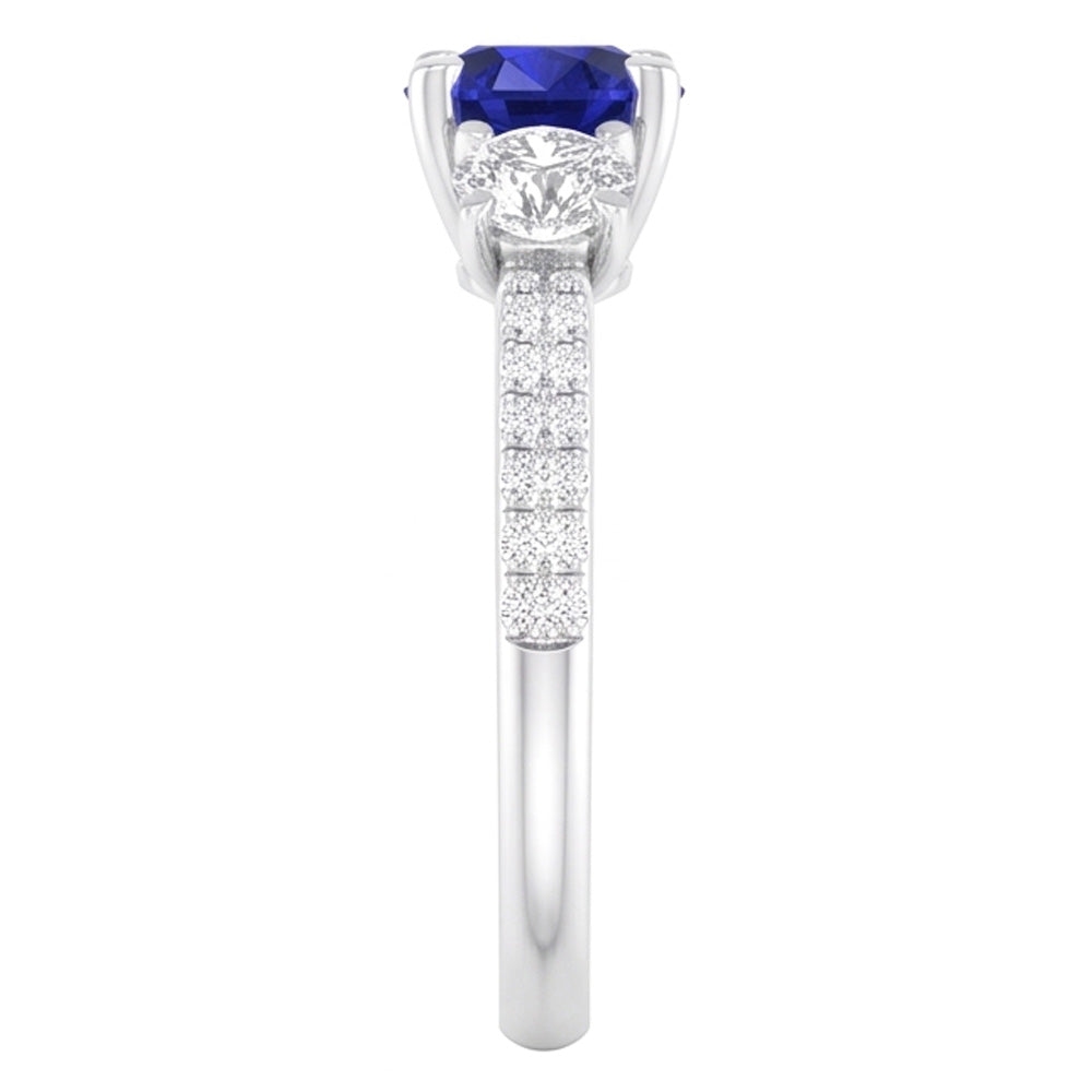 Engagement 3 Stone Style Natural Earth Mined Diamond Ring Round Sapphire 4.50 Carats