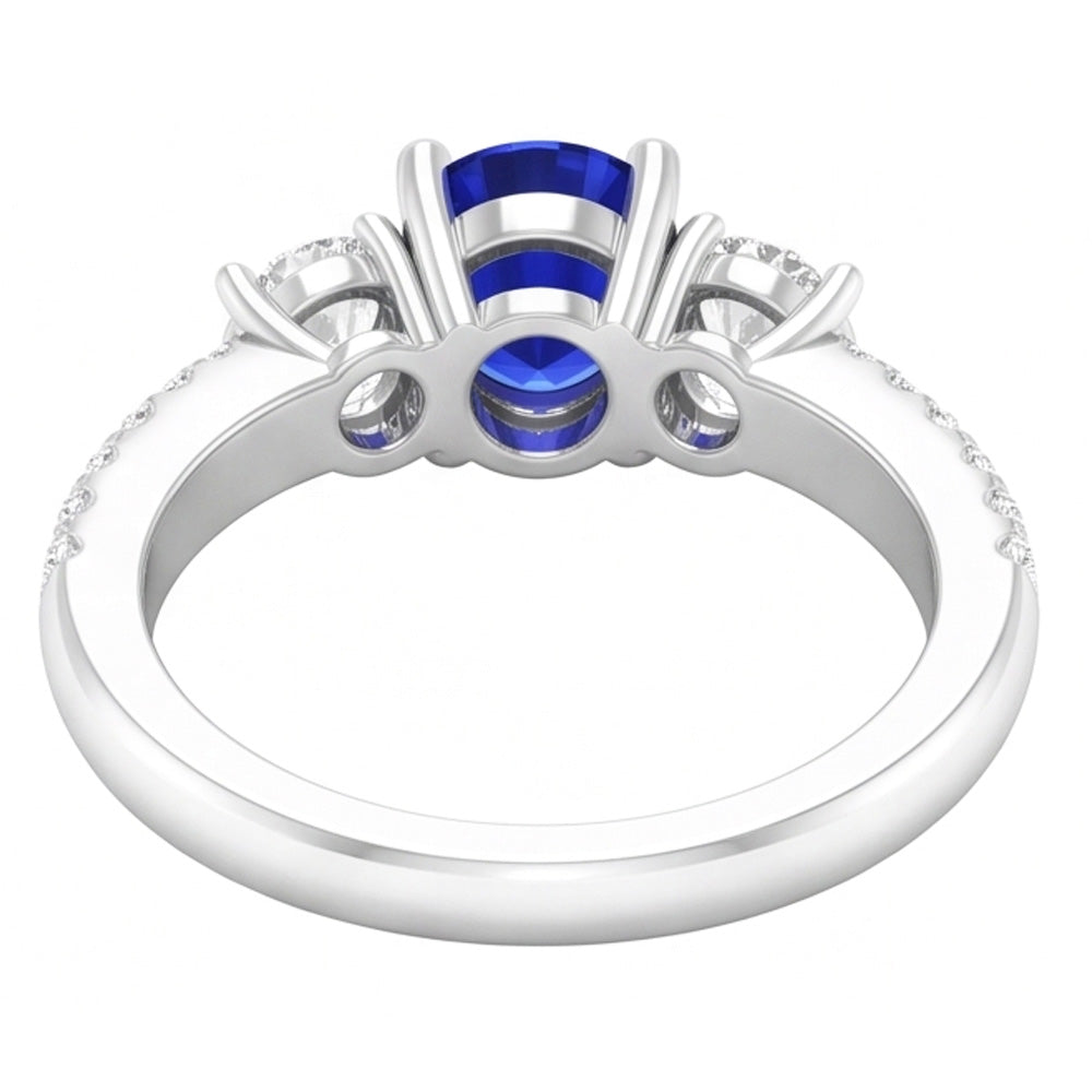 Engagement 3 Stone Style Natural Earth Mined Diamond Ring Round Sapphire 4.50 Carats