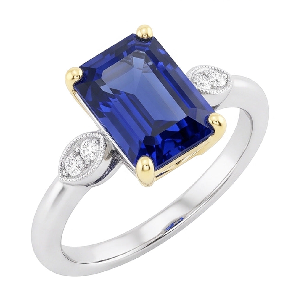 Engagement 5 Stone Emerald Blue Sapphire Ring Natural Earth Mined Diamonds 2.25 Carats