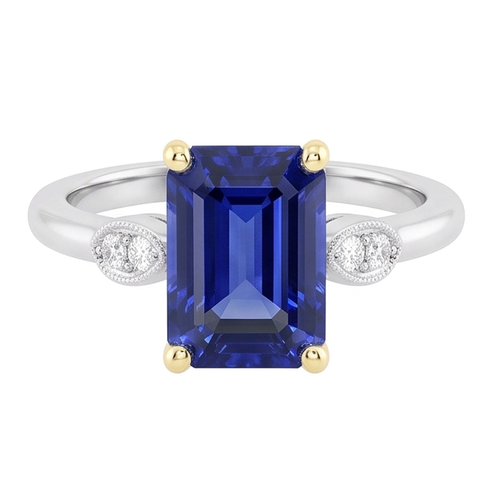 Engagement 5 Stone Emerald Blue Sapphire Ring Natural Earth Mined Diamonds 2.25 Carats