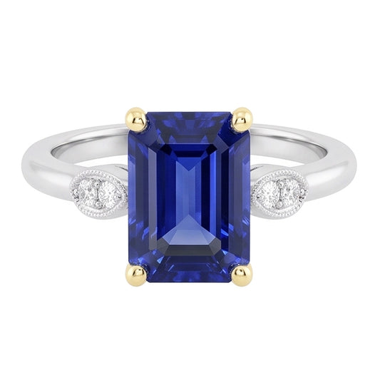 Engagement 5 Stone Emerald Blue Sapphire Ring Natural Earth Mined Diamonds 2.25 Carats