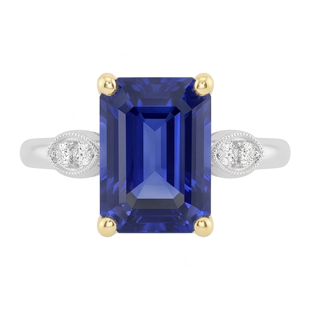 Engagement 5 Stone Emerald Blue Sapphire Ring Natural Earth Mined Diamonds 2.25 Carats