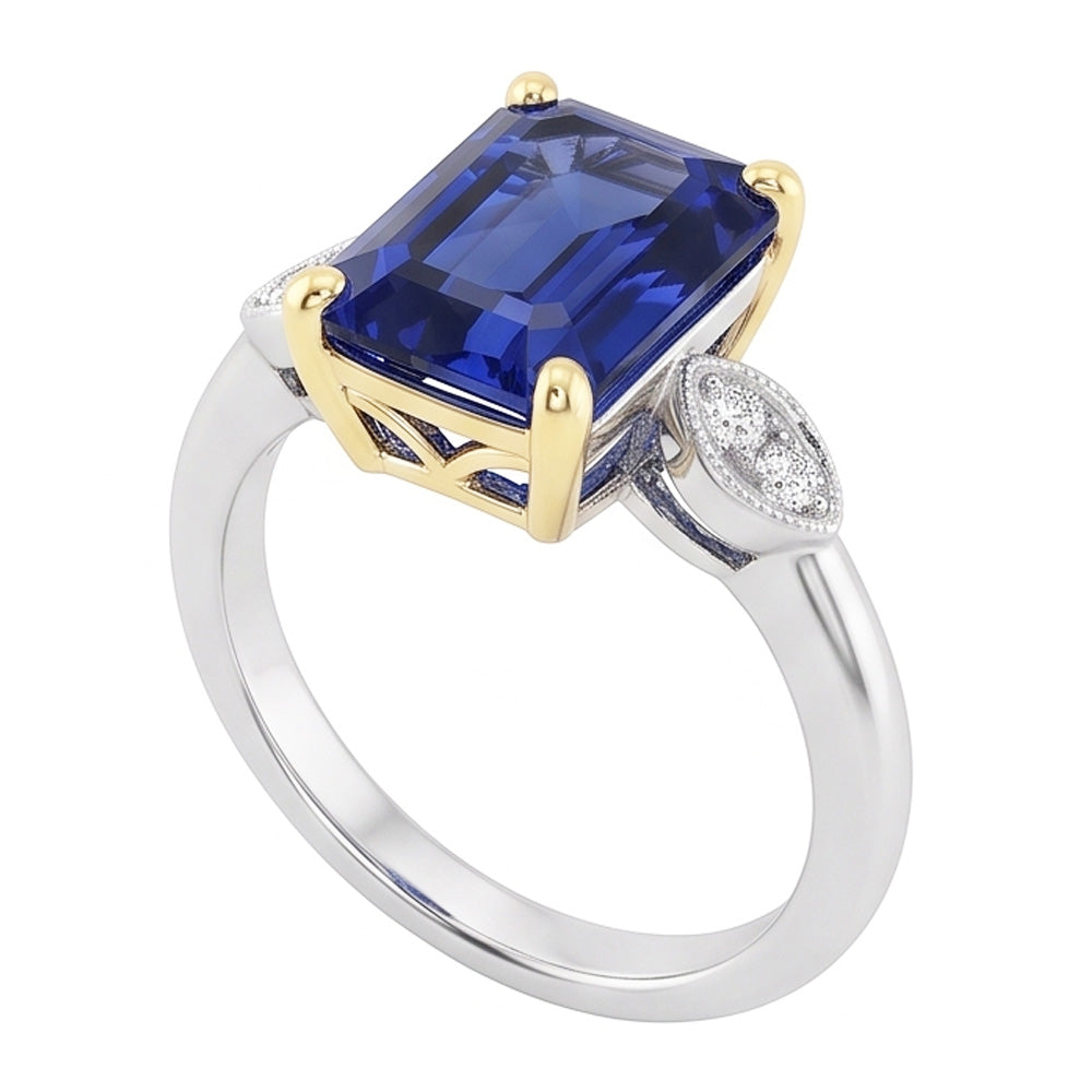 Engagement 5 Stone Emerald Blue Sapphire Ring Natural Earth Mined Diamonds 2.25 Carats