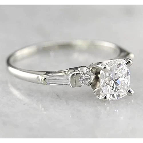 Engagement Cushion Real Diamond Ring 1.70 Carats White Gold 14K