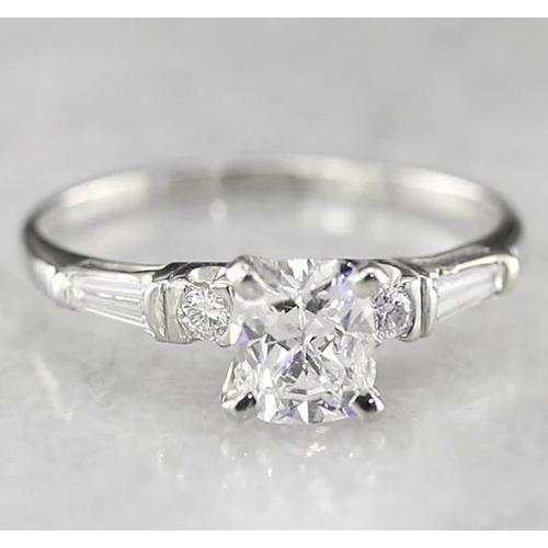 Engagement Cushion Real Diamond Ring 1.70 Carats White Gold 14K