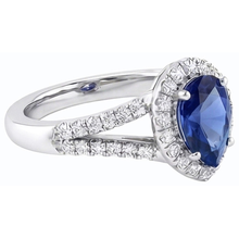 Engagement Halo Blue Sapphire Ring Split Shank Natural Earth Mined Diamonds 3.50 Carats