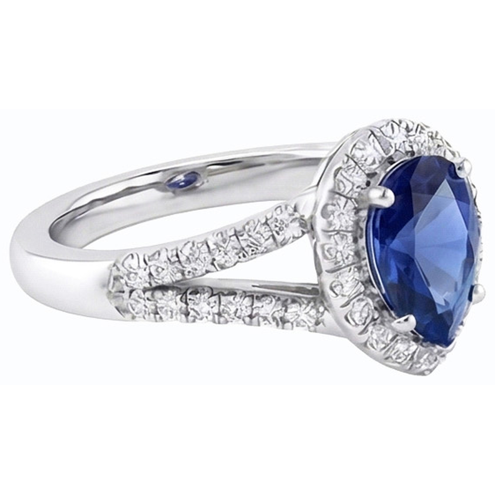 Engagement Halo Blue Sapphire Ring Split Shank Natural Earth Mined Diamonds 3.50 Carats
