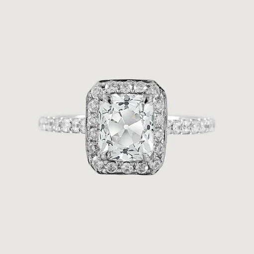 Engagement Halo Cushion Cut Ring Old Mine Cut Real Diamonds 3.25 Carats