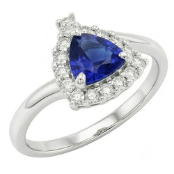 Engagement Halo Natural Earth Mined Diamond Ring Trillion Deep Blue Sapphire 2 Carats