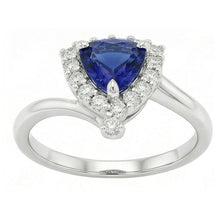Engagement Halo Natural Earth Mined Diamond Ring Trillion Deep Blue Sapphire 2 Carats