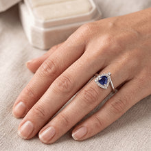 Engagement Halo Natural Earth Mined Diamond Ring Trillion Deep Blue Sapphire 2 Carats