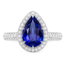 Engagement Halo Ring Pear Blue Sapphire & Natural Earth Mined Diamonds 5.50 Carats