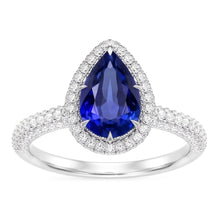 Engagement Halo Ring Pear Blue Sapphire & Natural Earth Mined Diamonds 5.50 Carats