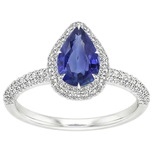 Engagement Halo Ring Pear Blue Sapphire & Natural Earth Mined Diamonds 5.50 Carats