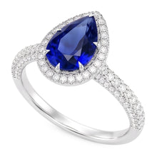 Engagement Halo Ring Pear Blue Sapphire & Natural Earth Mined Diamonds 5.50 Carats