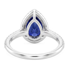 Engagement Halo Ring Pear Blue Sapphire & Natural Earth Mined Diamonds 5.50 Carats