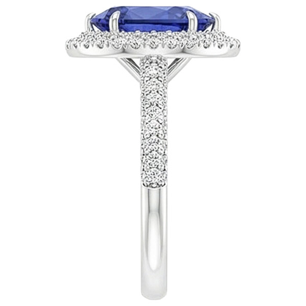 Engagement Halo Ring Pear Blue Sapphire & Natural Earth Mined Diamonds 5.50 Carats