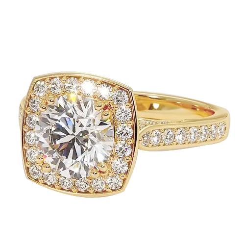 Engagement Halo Ring Round Genuine Diamond 3.50 Carats Yellow 