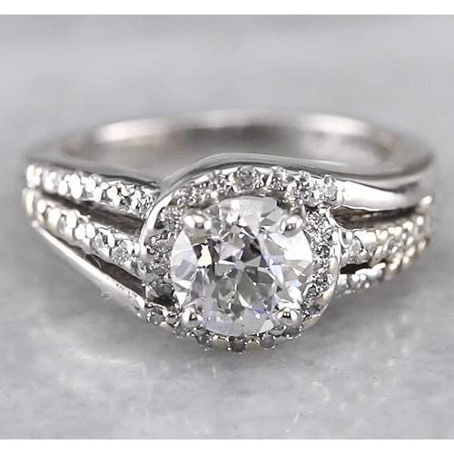 Engagement Halo Round Real Diamond Ring 2 Carats White Gold 14K