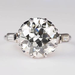 Engagement Natural 3 Stone Ring Baguette Old Miner Round Diamonds 3.75 Carats