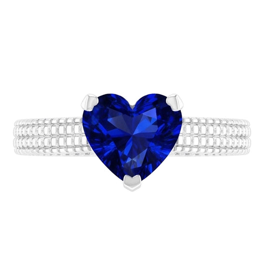 Engagement Natural Earth Mined Diamond Ring Heart Blue Sapphire Antique Style 1.75 Carats