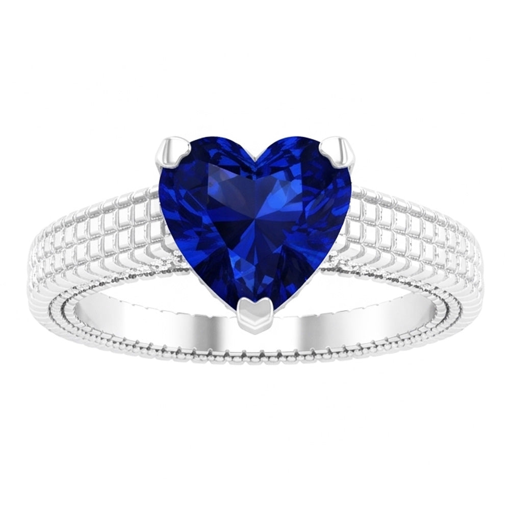 Engagement Natural Earth Mined Diamond Ring Heart Blue Sapphire Antique Style 1.75 Carats