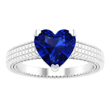 Engagement Natural Earth Mined Diamond Ring Heart Blue Sapphire Antique Style 1.75 Carats