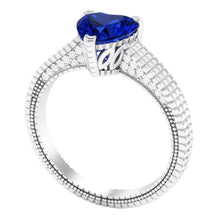 Engagement Natural Earth Mined Diamond Ring Heart Blue Sapphire Antique Style 1.75 Carats